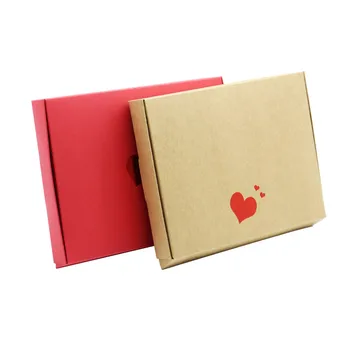 10 бр./лот 20*15*2.5 см Реколта Крафт-Опаковане на Картонени Кутии на Ръчна Работа С Червено Сърце Подарък Кутия За Опаковане на Подаръци