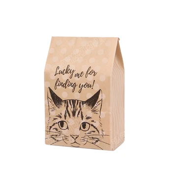 1000 Бр подаръчен пакет от крафт-хартия Бонбони, бисквити крафт хартиени торбички за опаковане на подаръци Сватба домашно Парти подарък за рождения ден на опаковка котка модел