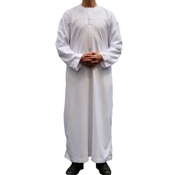 (12 бр./лот) Мъжки мюсюлмански Тоби Традиционен Основен стил Однотонное Бяла Дълга рокля с джоб на съвсем малък Дизайн Ислямска дрехи на Едро