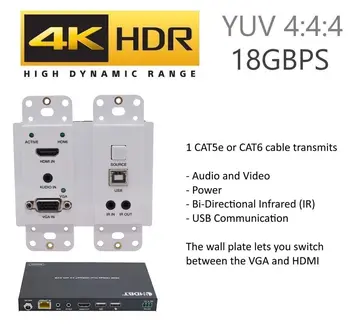 18G HDMI предавател монтиран на стената чрез CAT5e CAT6 LAN RJ-45 Ethernet Кабел Комплект IR управление