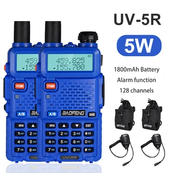 2 бр. Преносима радиостанция Baofeng UV-5R 5 W 1800 mah Батерия Двухдиапазонная 2 Начина за CB Радио Communicador Син Pofung Ham Радио Радиоприемник UV5R