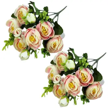 2 елемента от 30 см Роза Розова Коприна Букет от Божур Изкуствени Цветя 9 Големи Глави Булката Сватбена Украса на Дома Фалшиви Цветя