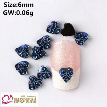 200 бр./пакет 6 мм AB цвят на Роза Тотем Дизайн във формата на сърце смола мъниста flatback дизайн декорация на нокти