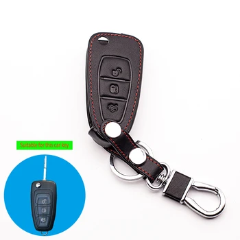 2016 Гореща разпродажба на авто кожен калъф за ключове от естествена кожа, ключодържател, пръстен за Ford Focus 3 MK3 ST, калъф за ключове с 3 копчета