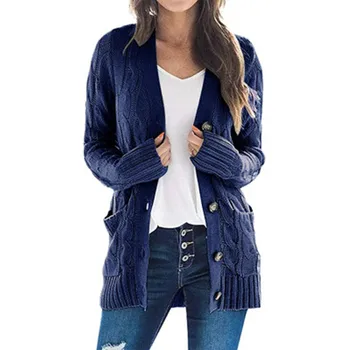 2022 възли палта есен-зима нов дамски ежедневни жилетка палто плътен цвят туист жилетка копчета пуловер