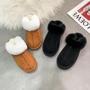 2022 Есенно-зимни вълнени чехли за мъже и жени от овча кожа и кожа в един продукт Baotou Нескользящая Топла Вълнена дамски обувки