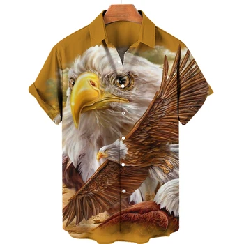 2022 лятно хавайско мъжка тениска САЩ route 66 флаг птица, животно орел широки дрехи 5XL