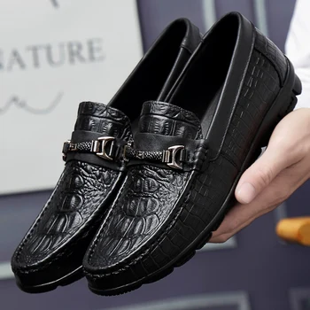 2022 Мъжки Ежедневни обувки от естествена кожа, Италианска мъжки лоферы, Мокасини, мъжки слипоны на равна подметка, Дишаща Удобни мъжки обувки за шофиране