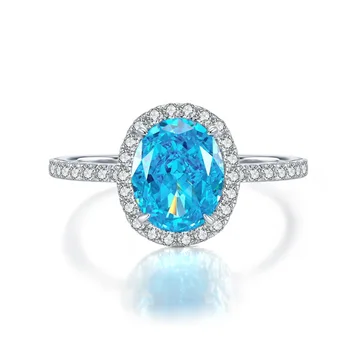 2022 нов S925 сребърен высокоуглеродистый диамант в един карат овалния морско синьо цирконий 6*8 Светеше пръстен женски