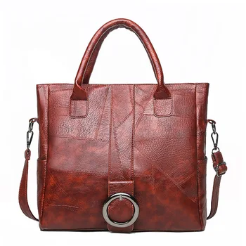 2022 нова дамска чанта от мека кожа, splice, голям чанта за пазаруване и пътуване, дамски чанти-месинджър с едно рамо