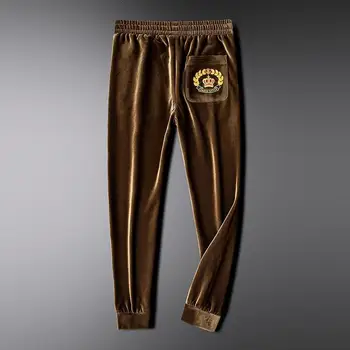 2022 нови маркови панталони-карго, Леки луксозни зимни ежедневни панталони с джапанки, мъжки нови тенденция универсални красиви златни кадифе, спортни панталони