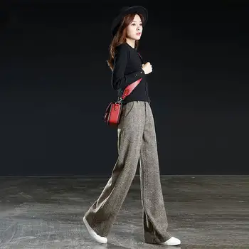 2022 нови широки панталони женски есенно-зимни панталони свободни сгъстено ежедневни панталони с висока талия дамски