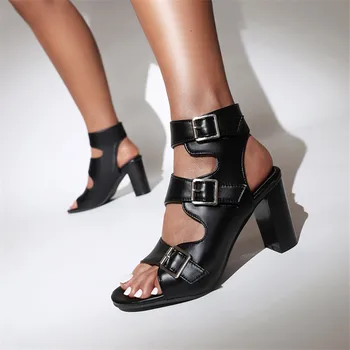 2022 Римски Гладиаторски обувки в стил ретро с Квадратна Катарама На Високо Масивна ток и Каишка на щиколотке, Сандали За Ежедневно Срещи и Партита, Дамски Обувки, Голям Размер на 43