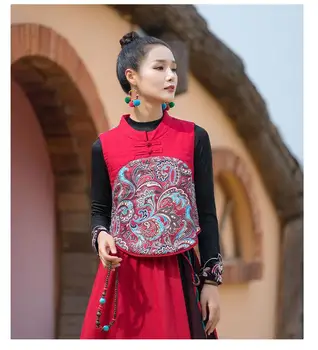 2022 стеганая яке без ръкави с цветен принтом, женски костюм тан, блузи, китайският национален топла жилетка, традиционен ориенталски ретро жилетка