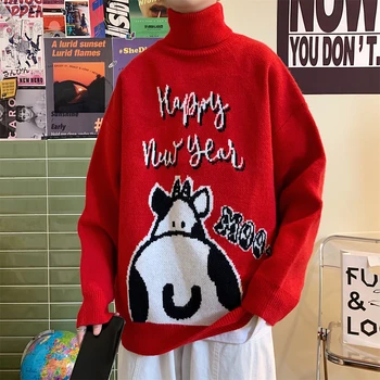 21 есенно-зимния нова тенденция пуловер с висока воротом в гонконгском стил, младежта риза, пуловер с ревера на карикатура, мъжки