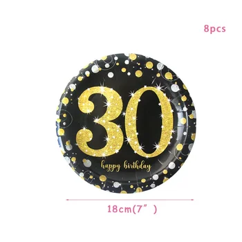 30 40 50 60 Години Рожден Ден на прибори за еднократна употреба 30th Рожден Ден Украси за Партита за възрастни злато черно 40/50/60-та годишнина