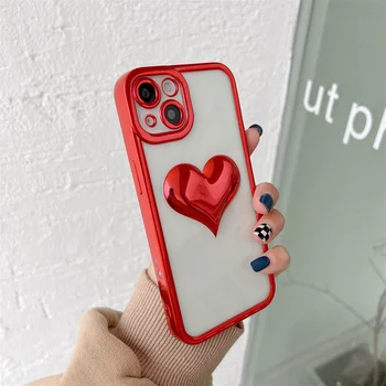 3D Галванично Покритие Love Heart Прозрачен Калъф за Телефон iPhone 13 Pro Max 11 12 Сладък Оборудвана устойчив на удари Калъф Защитната Обвивка