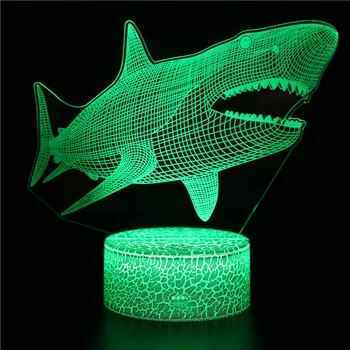 3D Иллюзионная Лампа Акула лека нощ с Дистанционно Управление 16 Цвята Променя Настолни Лампи Декор на Детска Стая на Коледни Подаръци За Рожден Ден на Момче