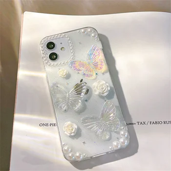 3D Пеперуда Цветна Прозрачна За iphone 14 Pro Max Калъф Перлена Луксозно Покритие Лого Дизайн Дупки Прозрачни Калъфи За Телефони Директен доставка