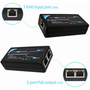 3X 2-портов удължител POE 10/100 Mbit/с със стандартния вход/изход IEEE 802.3 Af за IP камери, увеличава обхват POE на 100 метра