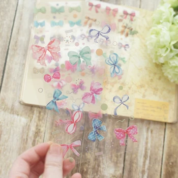 4 Листа Розово-Син Лък Дизайн Прозрачен PVC Книжен Етикет Като Scrapbooking САМ Опаковъчна хартия за Декорация Етикет