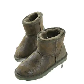 5854/Нова дамски топло памучен обувки с къс ръкав и ниско деколте върху плоска подметка, зимни зимни ботуши с вграден сирене кожа