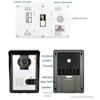 7-инчов TFT LCD Сензорен видео домофон система, Интерком, Звънец Външна Инфрачервена Камера за Контрол на Сигурността на Заключване Монитор Звънец Врати Пръстен
