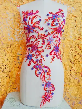 A1 Чиста ръчна работа ослепителен червен шият Кристали апликация кристали ивици 65*30 см DIY рокля аксесоар
