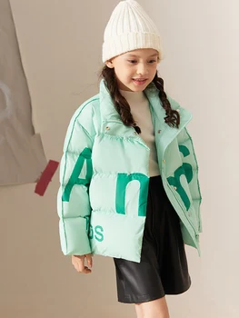 Amii детска naka яке за момичета, зимни топло палто с висока яка, дебела свободни сака в бяло утином топола за тийнейджъри, палта 22260064