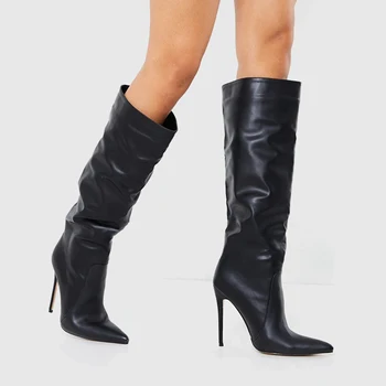 Arden Фуртадо/2021 г.; зимни Модни дамски обувки; дамски обувки на висок ток с остър пръсти и ток 12 см; Пикантни нови Ботуши до коляното с змеиным модел; 41