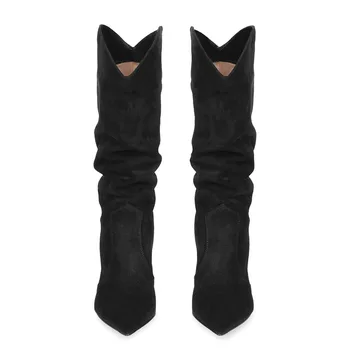Arden Фуртадо/модни дамски обувки; зимни пикантни елегантни дамски ботуши на висок ток с остър пръсти; Обикновена нагънат слипоны без стягане; sh