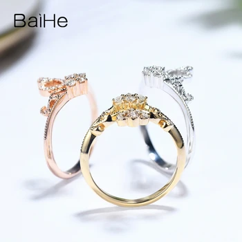 BAIHE Solid 14 До Жълто Злато 0.19 ct H/SI Естествен Диамант на Короната Пръстен За Жени Годеж Модни Бижута Anillo corona prsten