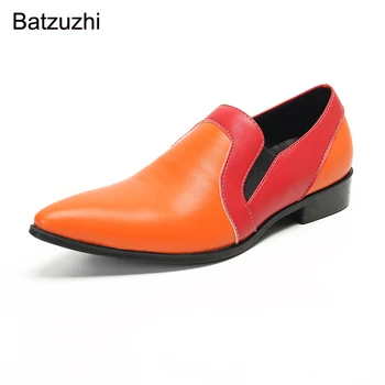 Batzuzhi/ мъжки обувки италиански тип; мъжки кожени модела обувки с остър пръсти; мъжки обувки-Oxfords с цепка; мъжки вечерни и сватбени обувки!