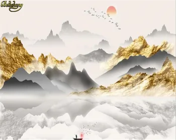 Beibehang papel de parede Потребителски 3d тапети стенопис нов китайски стил златна фолио, мастила пейзаж пейзаж ТЕЛЕВИЗИЯ фон на стената