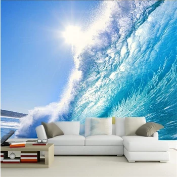 Beibehang Потребителски 3d Дълбоко Синьо Море сърф океанските вълни голям стенопис ТЕЛЕВИЗИЯ фон фото тапети, стенни рисувани papel de parede