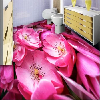 Beibehang Потребителски водоустойчиви подове нетъкан текстил, тапети на красиви романтични розови рози баня теракот 3D
