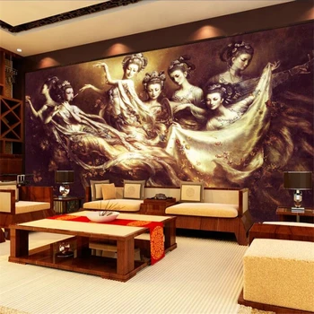 Beibehang Потребителски тапети 3d стенописи Дуньхуан седем феи Китайски стил телевизор, разтегателен фон на стената дневна спалня 3d тапети
