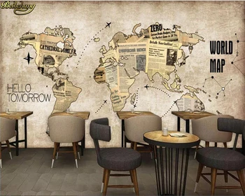 Beibehang Потребителски Фотообои Стенопис Европа и Америка, Ретро Карта на Света Вестник Бар Кафене тапети за дома