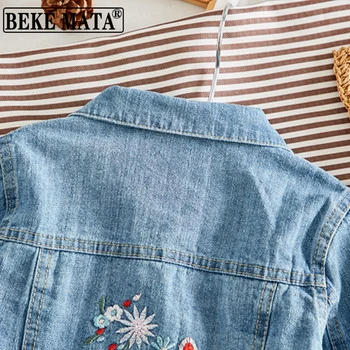 BEKE MATA/ Деним яке за малки Момичета 2021 година, Есента Джинсовое палто с цветна Бродерия, Връхни Дрехи За Малки Деца, Детски Дрехи За Момичета