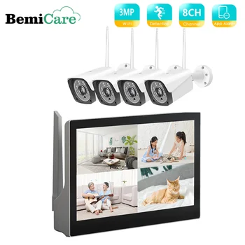 Bemicare 3MP HD Аудио WiFi IP камера 8-Канален Мини video Recorder Комплект за видеонаблюдение Инфрачервени очила за Нощно Виждане, Система за видео наблюдение