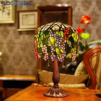 BOCHSBC Европейския Ретро стил Луксозна Настолна Лампа за дневна Гроздов Цвят Стъклена Украса дълга тръбна кръгла нощна лампа за спални
