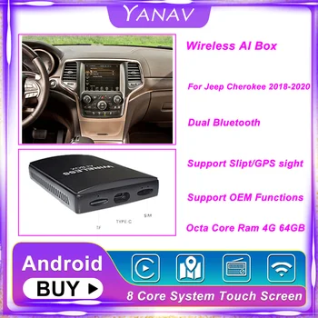 Carplay Безжичен Ai Box Двойна Bluetooth Android За Jeep Cherokee 2018-2020 Авто Радио, Мултимедиен Плеър, Smart Box HDMI