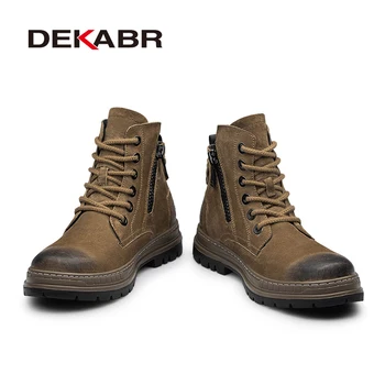 DEKABR/ Маркови есенно-зимни мъжки обувки с Високо качество, Удобни и топли зимни Ботильоны на меху с шнур, мъжки обувки от естествена кожа