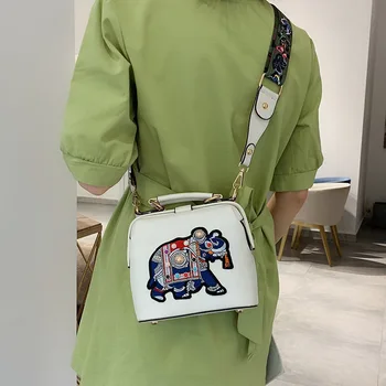 Diinovivo Реколта чанта с капак във формата на Слон с Бродерия, Дамски Чанти, Широк колан, Дамски чанта През Рамо от Изкуствена Кожа, Чанта-тоут WHDV2114