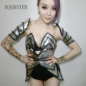 DJGRSTER Нов Бар дамска мода певицата dj костюм сценичното пространство сребърни танцови костюми лоскутный костюм джаз танц костюм