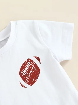 FOCUSNORM Детски Панталон-Костюм С Къс Ръкав през Цялата Силует Букви Ръгби Риза Ежедневни Спортни Къси Панталони