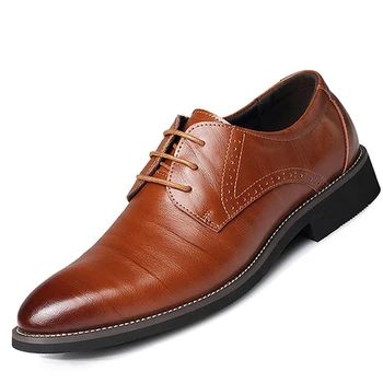 IMAXANNA/ Луксозна Кожена мъжки ежедневни Кожена Бизнес официалната обувки с остър пръсти и нисък покрив, Сватбена Офис обувки