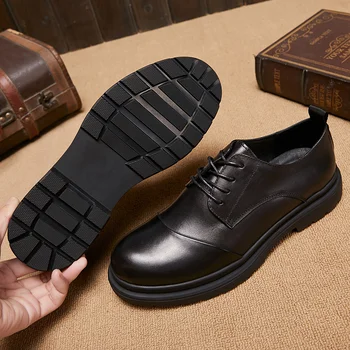 IMAXANNA/ Нова Мода Обувки от естествена Кожа, Мъжки Бизнес Обувки На равна Подметка, Мъжки Ежедневни Обувки от Волска Кожа, Марка Мъжки Обувки в Черен Цвят