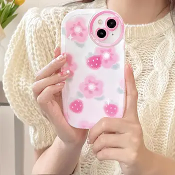 INS розово цвете ягоди е подходяща за iPhone13 12ProMax iphone 11 корпуса на мобилен телефон XR/XS жена на прилив на