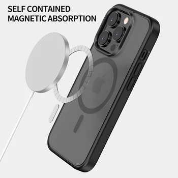 IPAKY за iPhone 14 Магнитен Калъф 14 Pro Plus Matte Матиран Прозрачен устойчив на удари Калъф за Зареждане на iPhone 14 Pro Max Case